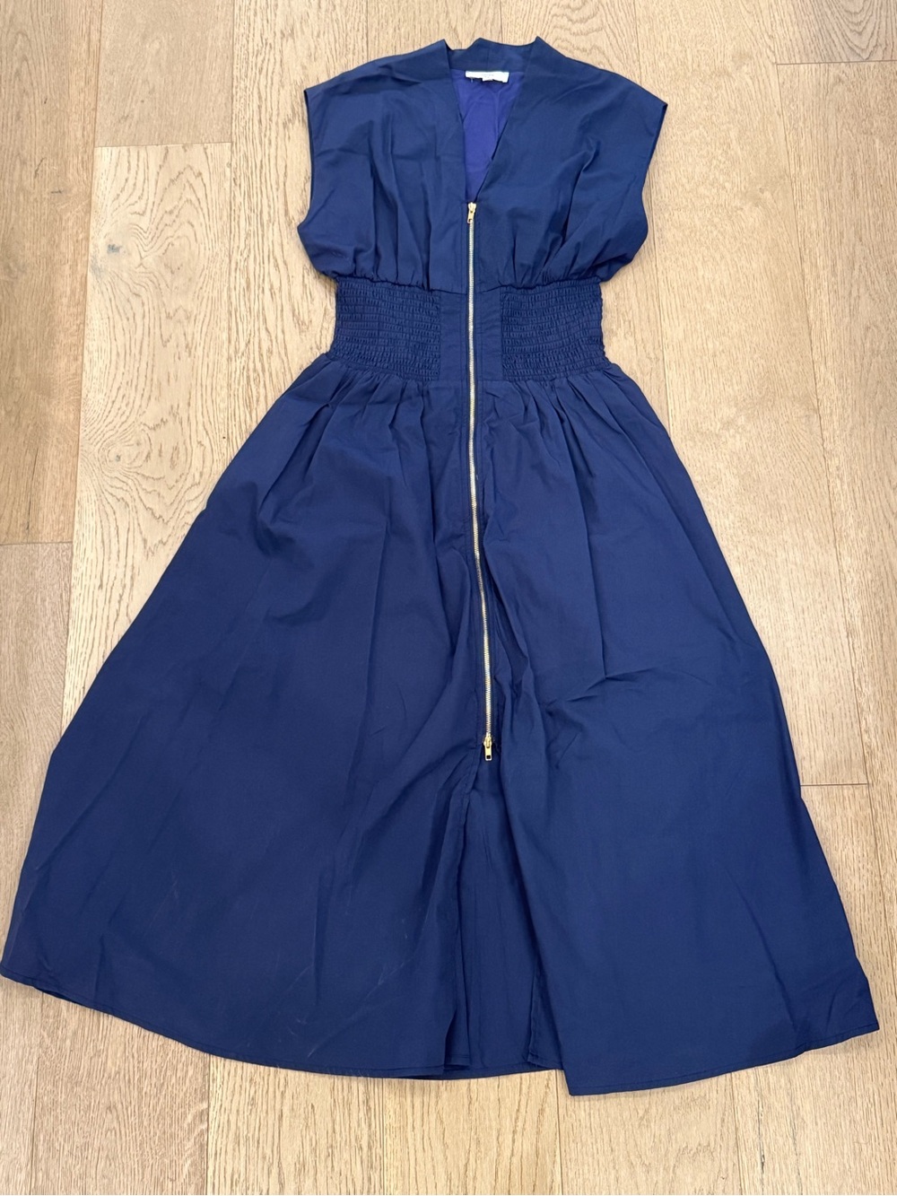 entro Navy Midi Dress with Gold Zip